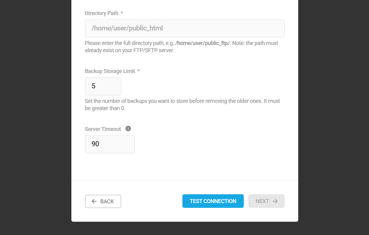 Add FTP/SFTP storage destination details in Snapshot