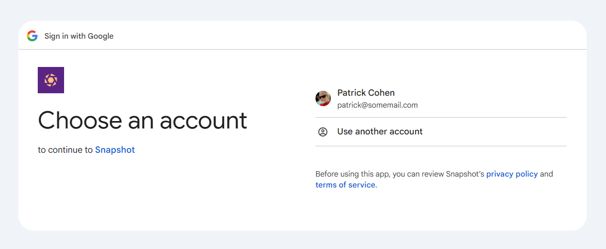 Connect Google account to Snapshot