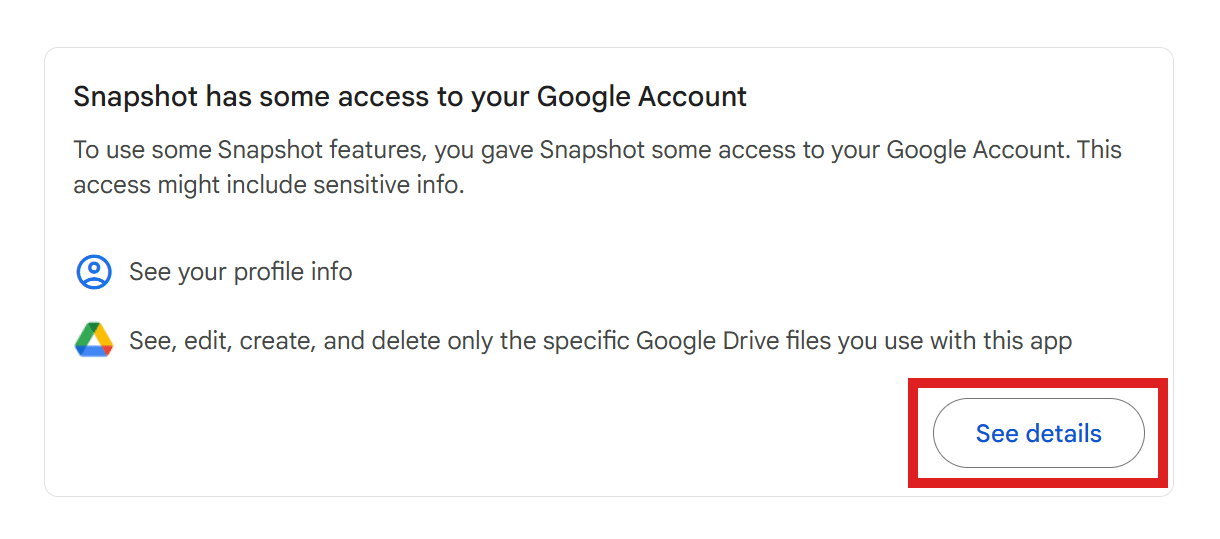 Remove Snapshot access to Google Drive