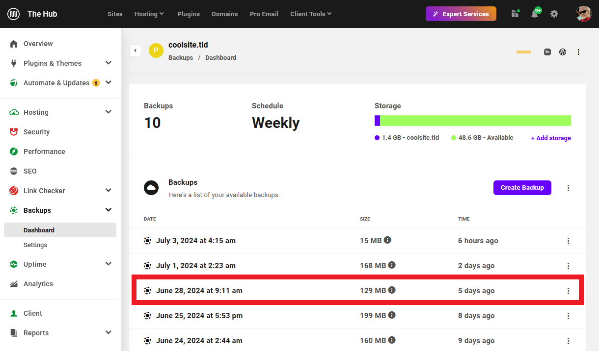 Get a Snapshot backup in the Hub