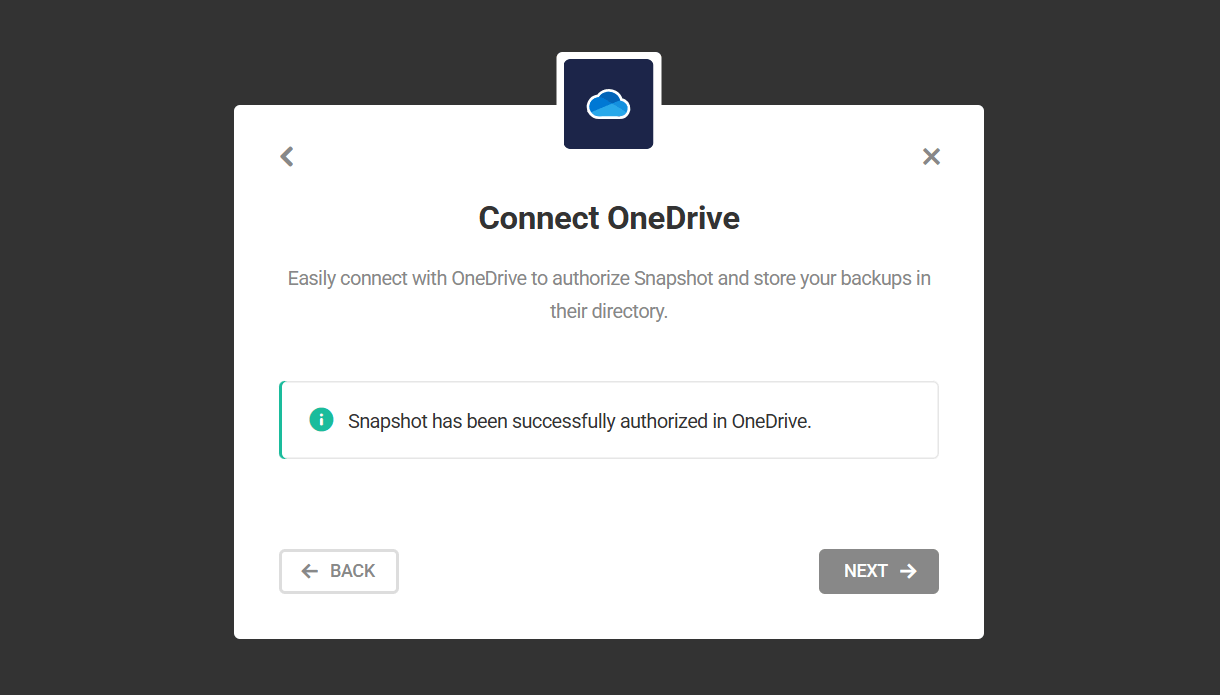 OneDrive authorization successful