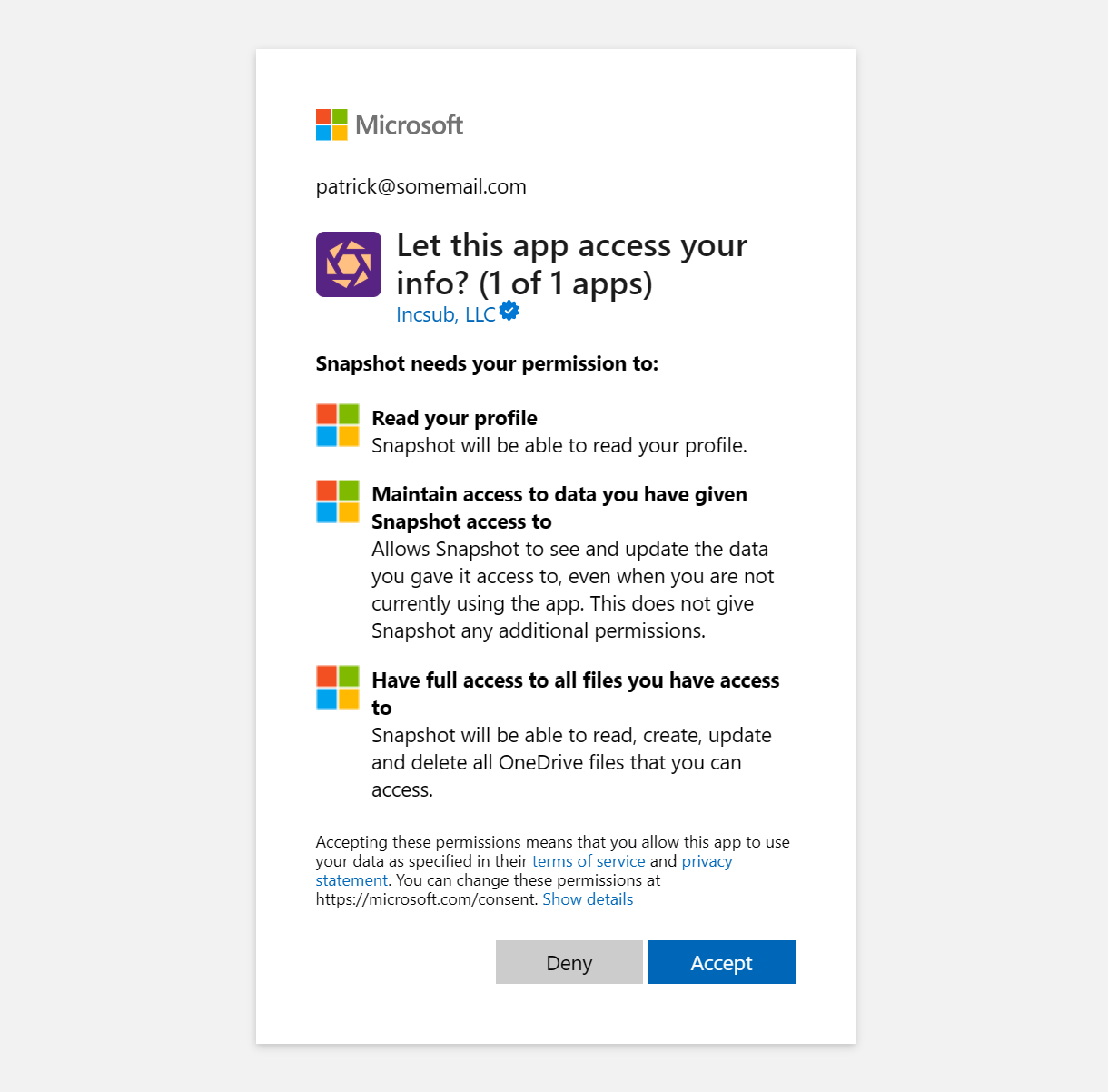 Authorize Snapshot to access your OneDrive account