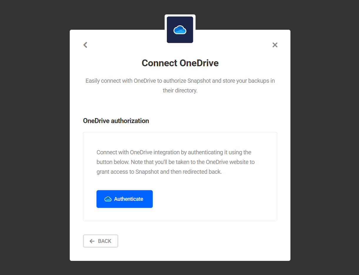 Click the authenticate button to grant access to Snapshot