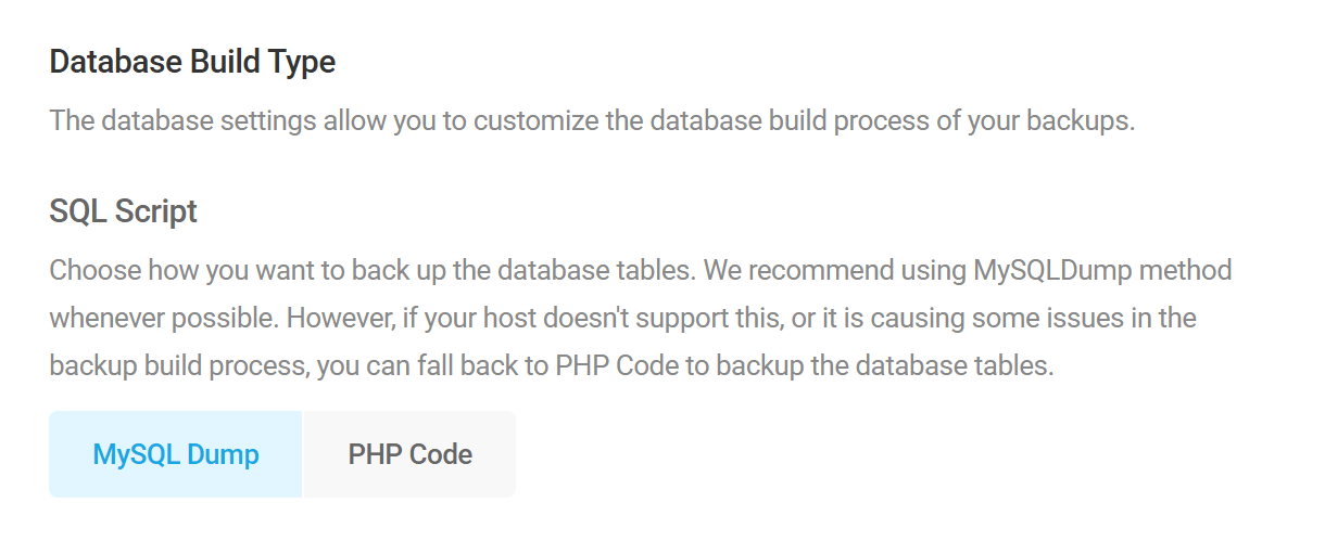 Snapshot database build type