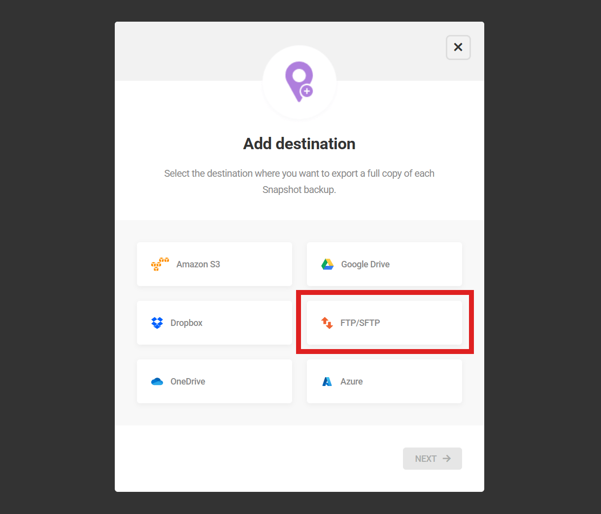 Configure FTP/SFTP as a Snapshot destination