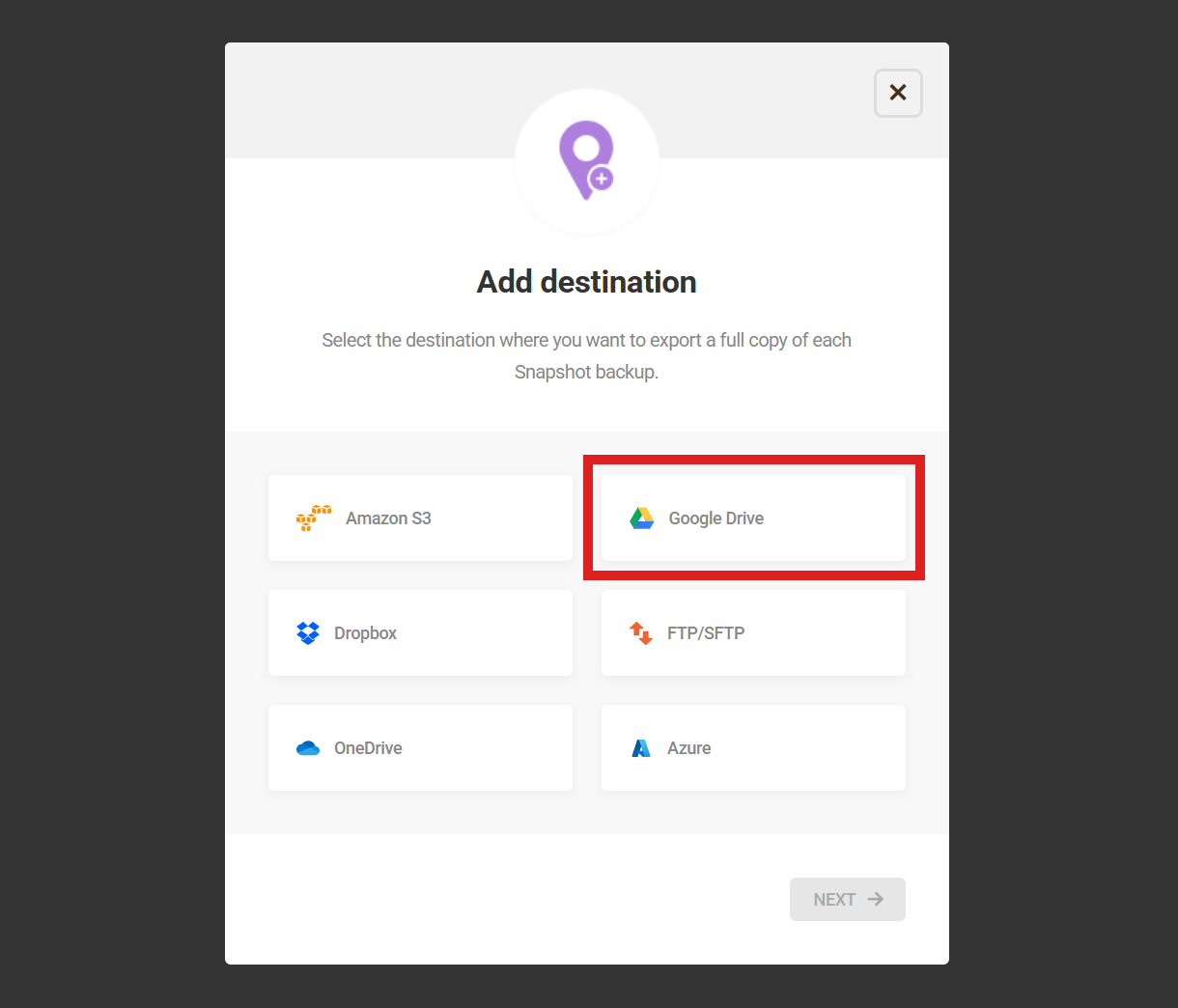 Configure Google Drive as a Snapshot destination