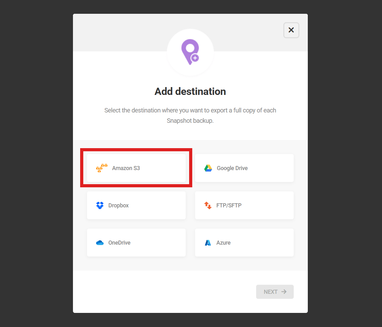 Configure Amazon S3 as a Snapshot destination