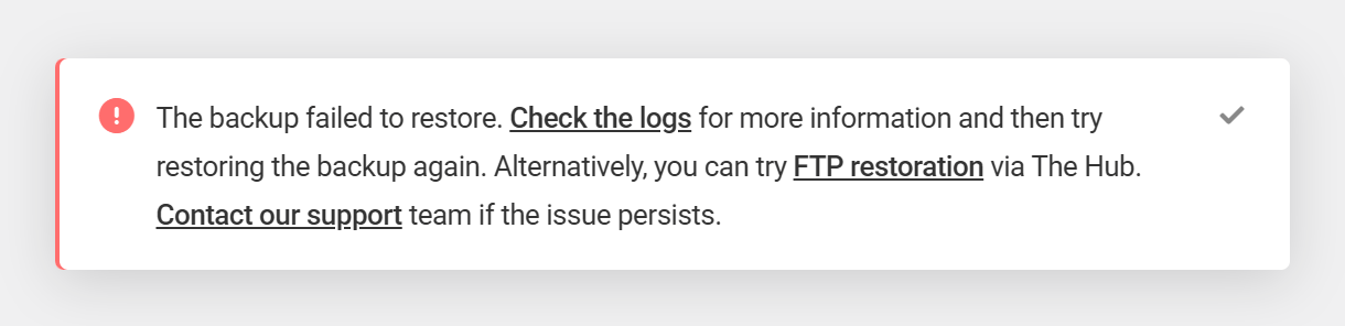 Snapshot backup failed notice