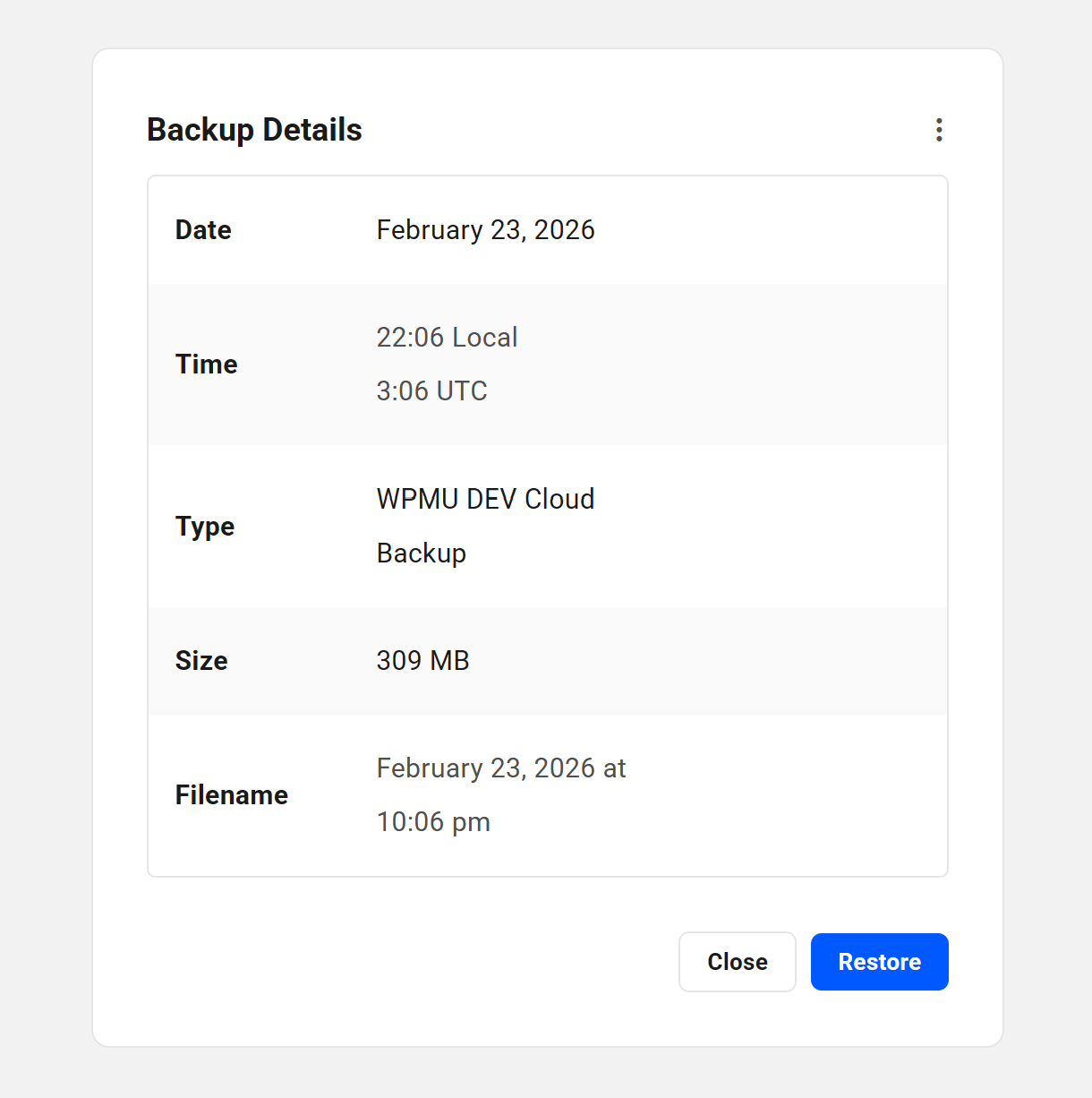 Snapshot backup information in The Hub