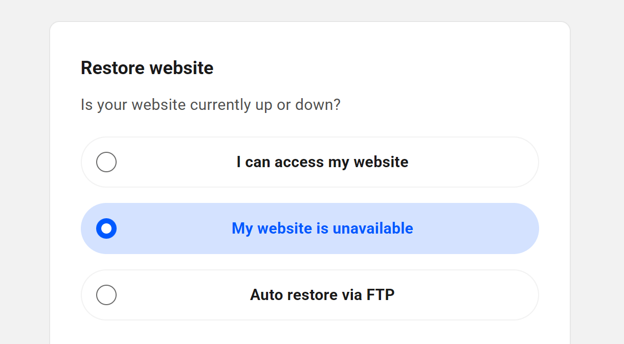 Backup restore options in The Hub