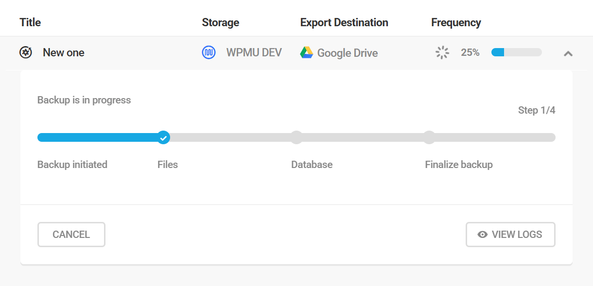 Manual backup progress in Snapshot
