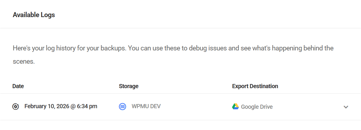View all backup logs in Snapshot