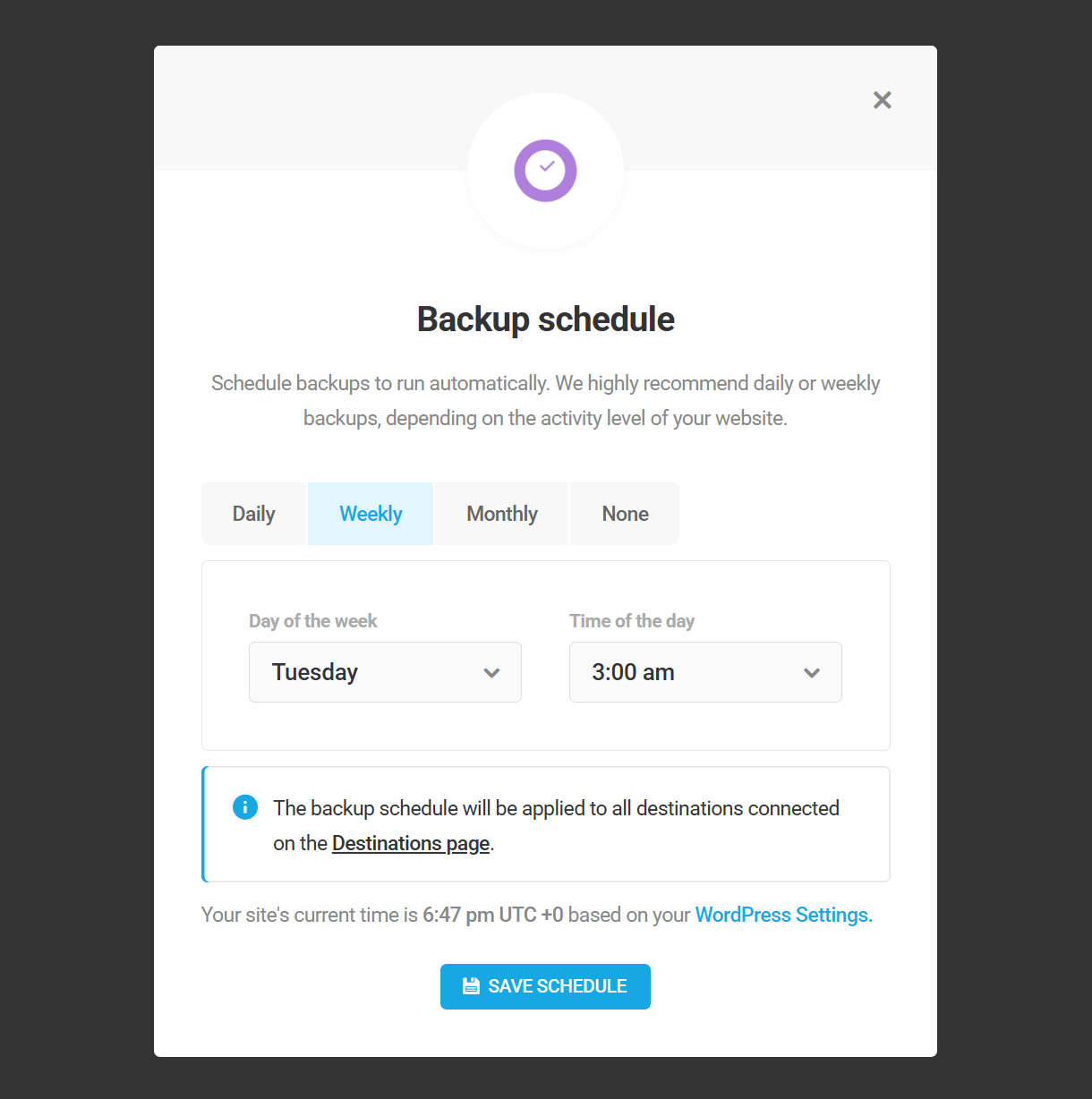 Set backup schedule in Snapshot