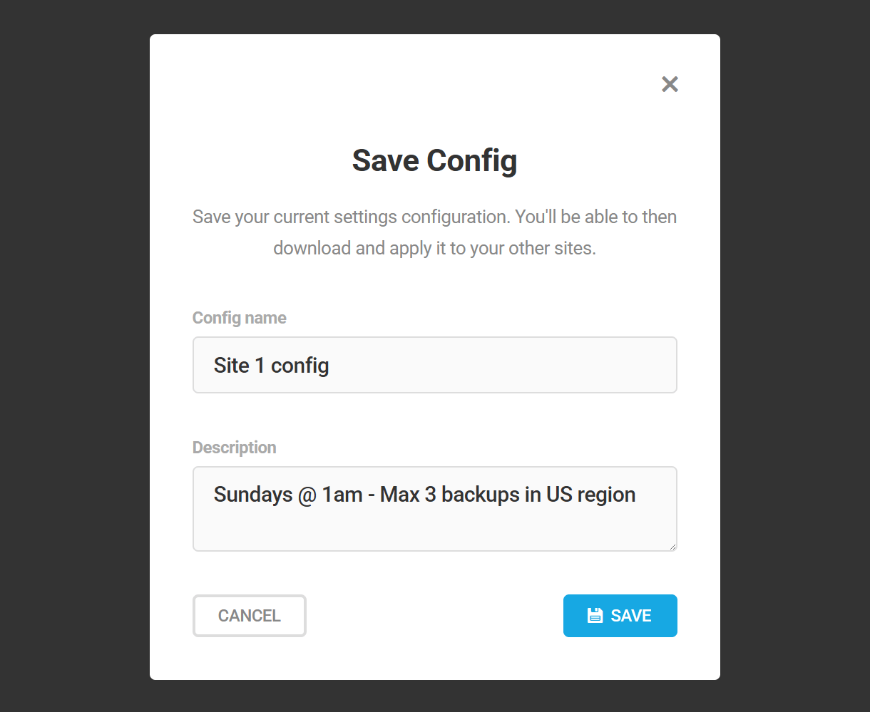 Save a config in Snapshot