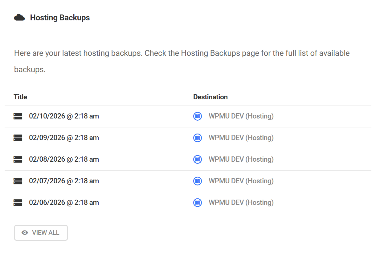 Overview of hosting backups in Snapshot 4.0 dashboard