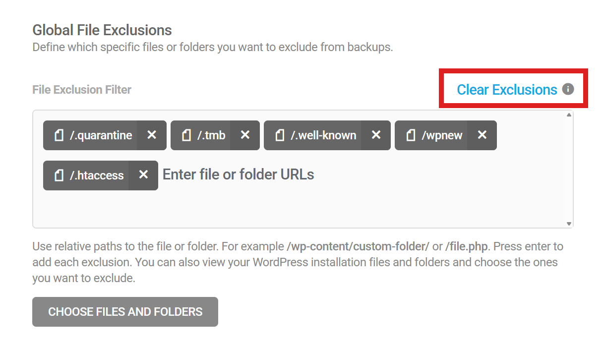 Snapshot clear global file exclusions