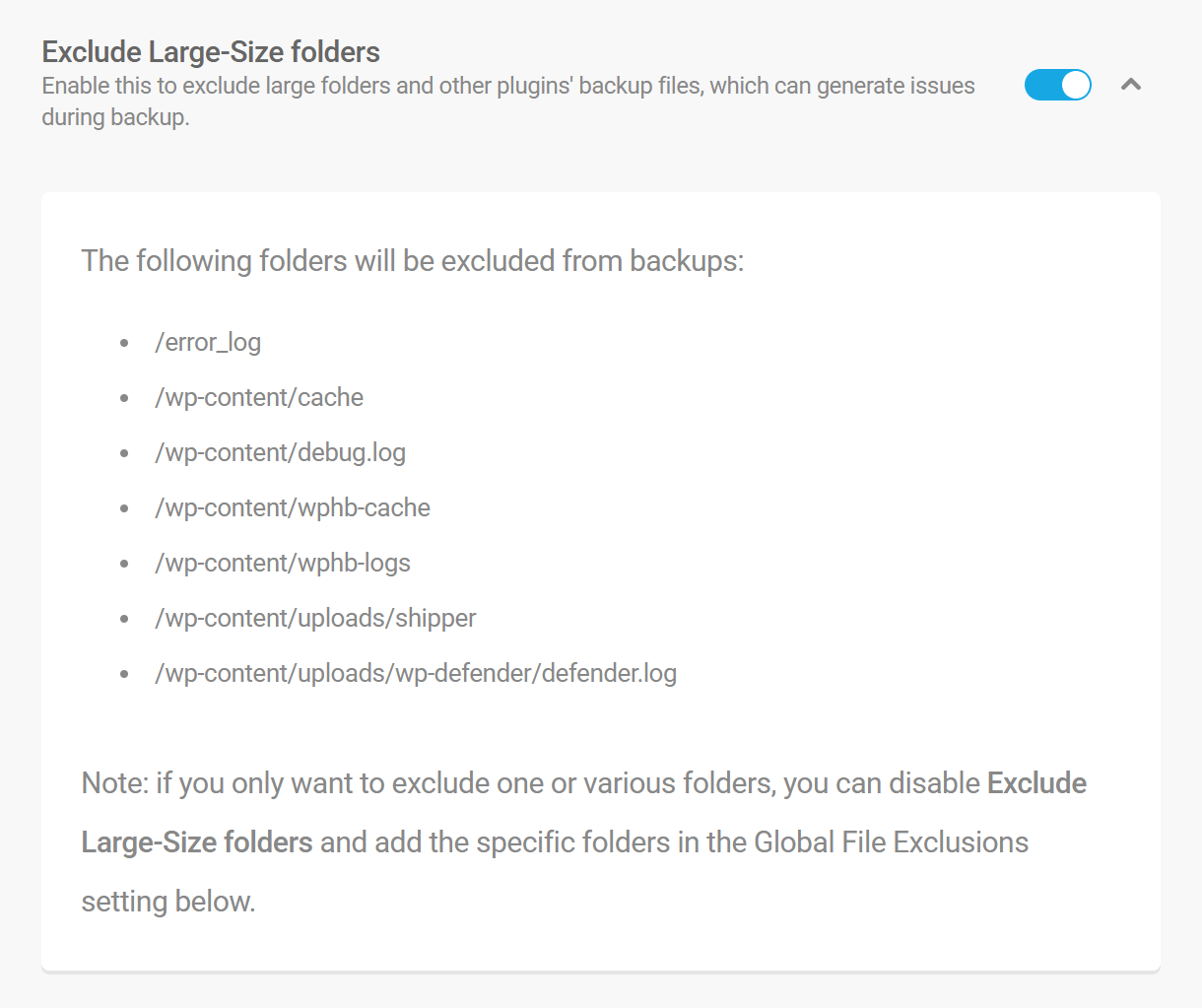 List of excluded large-size folders