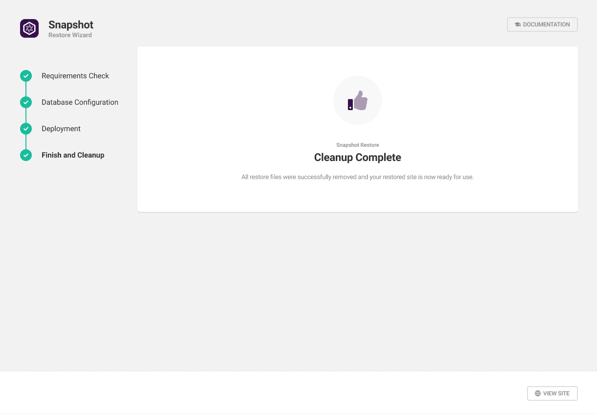 Cleanup complete in Snapshot installer wizard