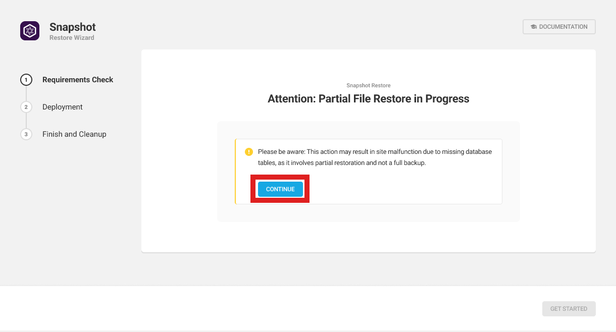 Confirm partial file restoration