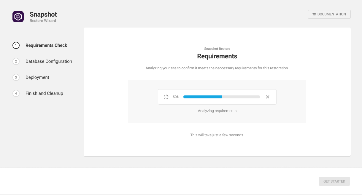 Requirements check in Snapshot installer wizard