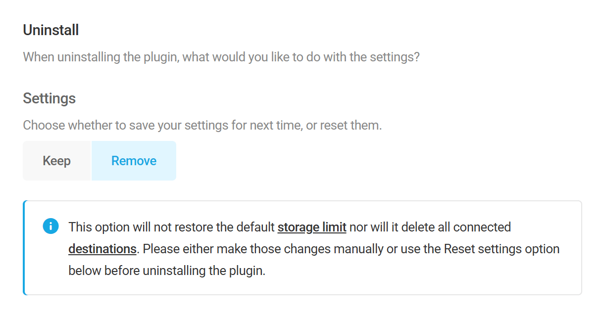 Uninstall options in Snapshot