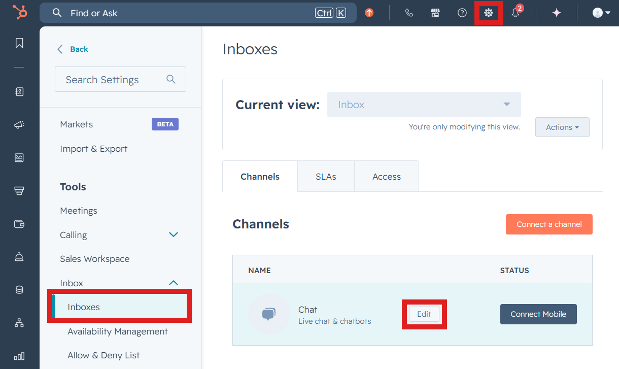 Edit chatbox appearance in HubSpot account