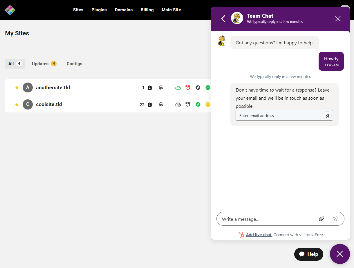HubSpot widget in the Hub Client