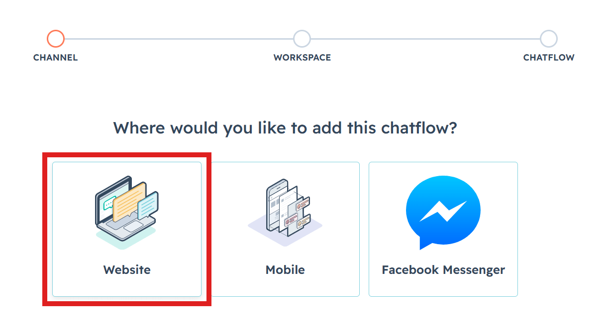 Select Website when creating a chatflow in HubSpot account