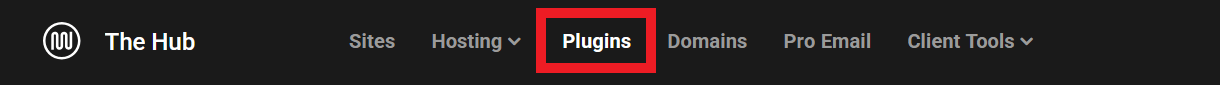 Plugins item in the Hub main menu