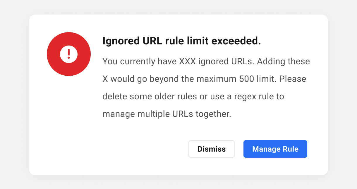 Limit of 500 ignore rules exceeded