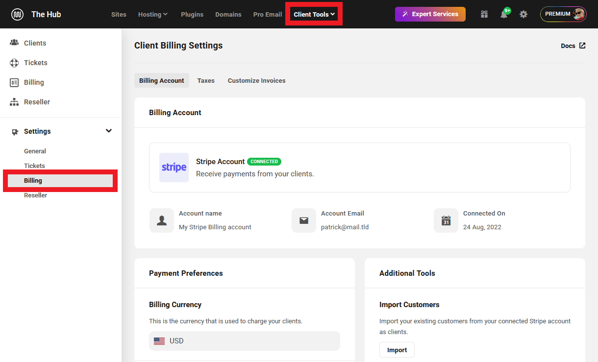 Allows the team member to configure Billing settings in your Client Tools