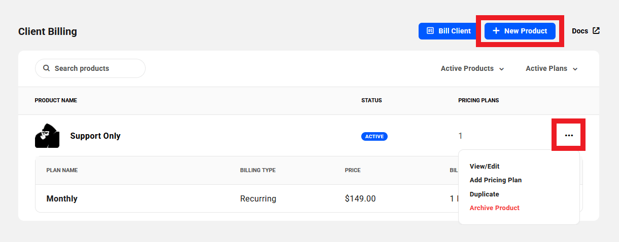 Allows the team member to add, edit & manage products & pricing plans