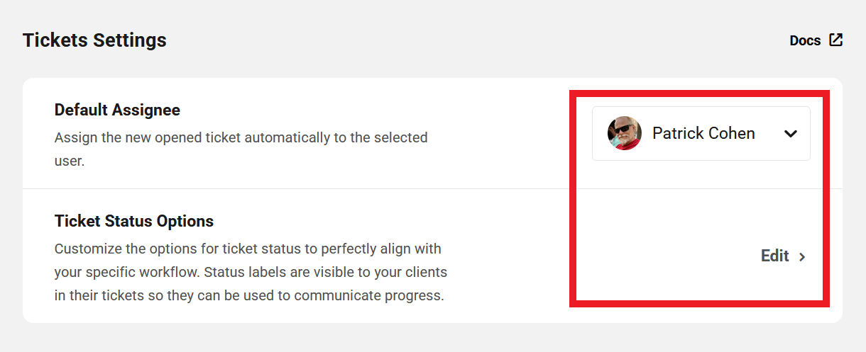 Allows the team member to access and edit Tickets Settings in your Client Tools