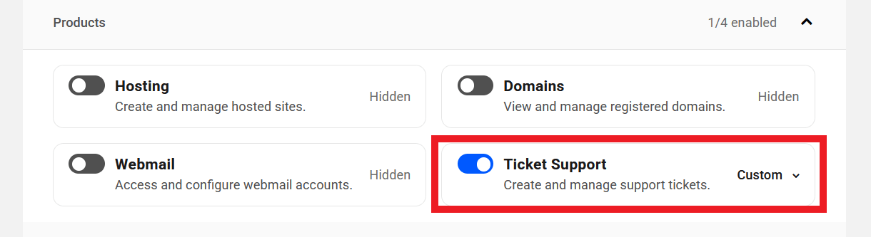 Customize capabilities in the Hub Ticket Support module
