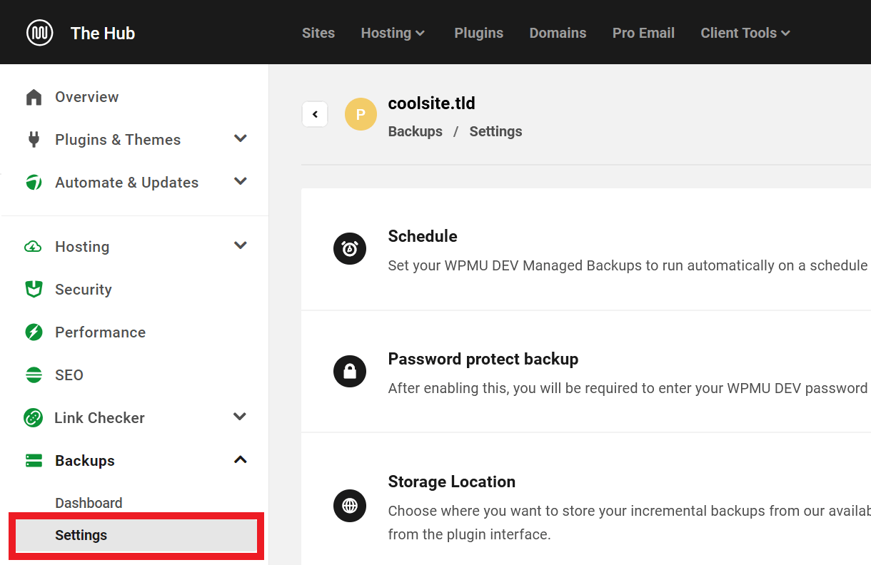 Update Backup Settings