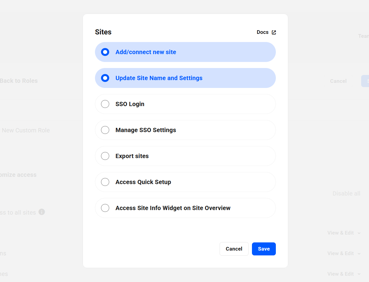 Select capabilities to customize role access in a Hub module