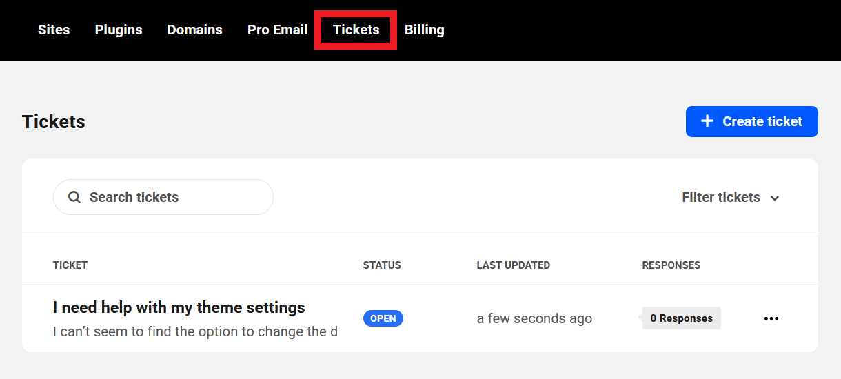 Allows the client to access the Tickets area in your client portal and view all tickets