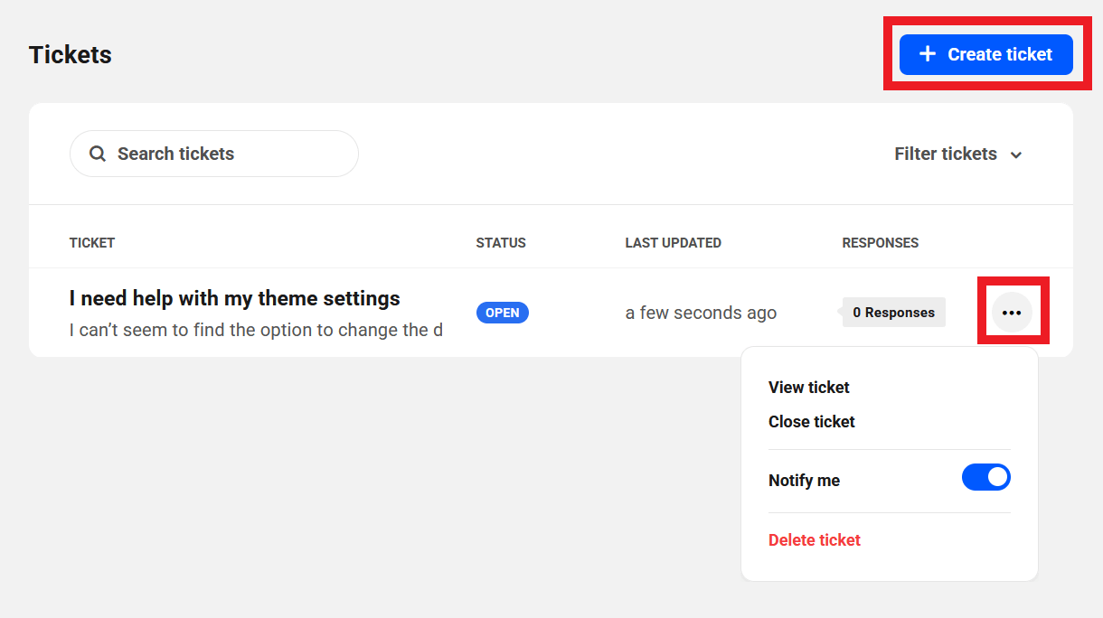 Allows the client to create new support tickets and perform any action on them