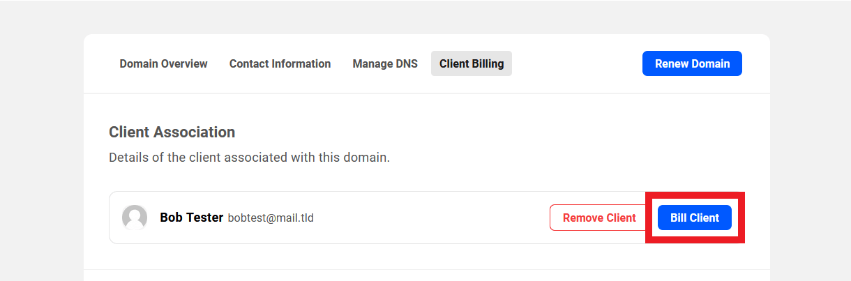 Allows the team member to invoice the client for registered domain-related products