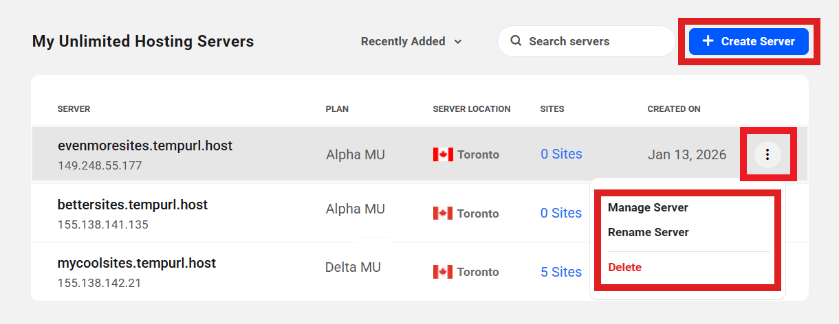 Allows the team member to create and manage unlimited hosting servers