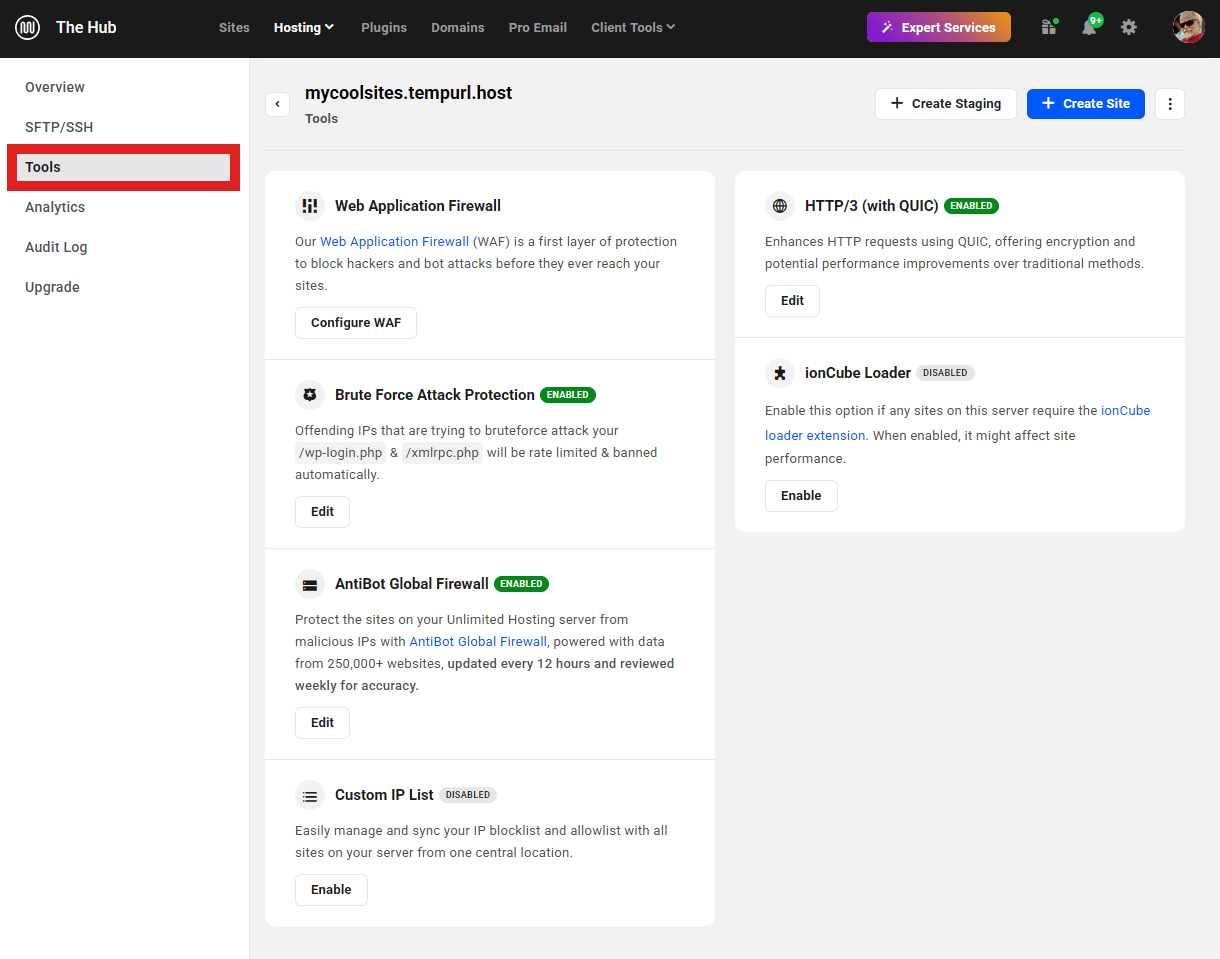 Allows the team member to enable, disable or configure all options on the Tools screen of any server