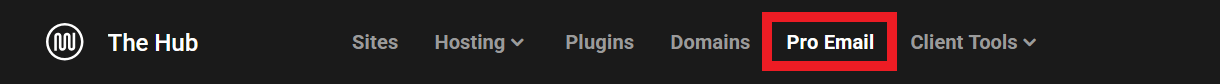 Pro Email item in the Hub main menu