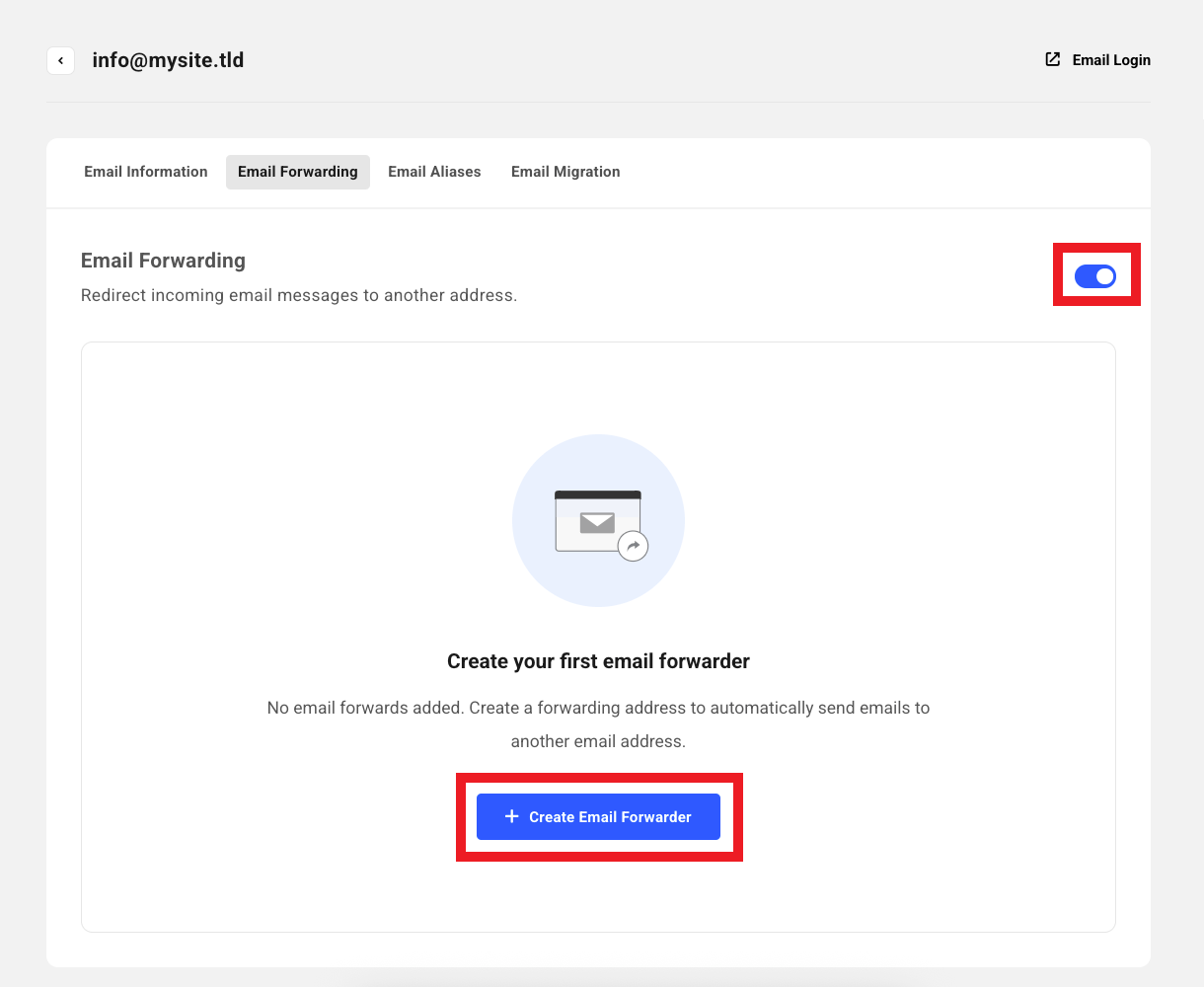 Enable and create an email forwarder