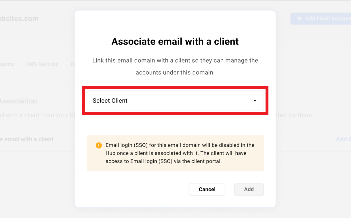 Select client to associate with a pro email domain