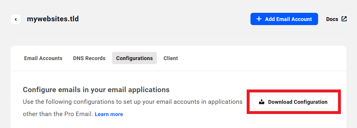 Download configuration information for email applications