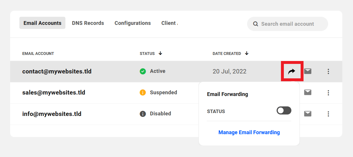 Manage email forwarding
