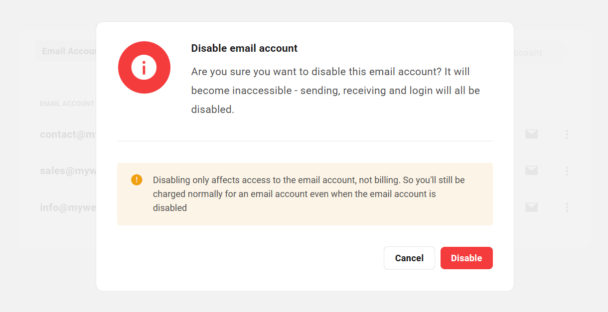 Disable a pro email account