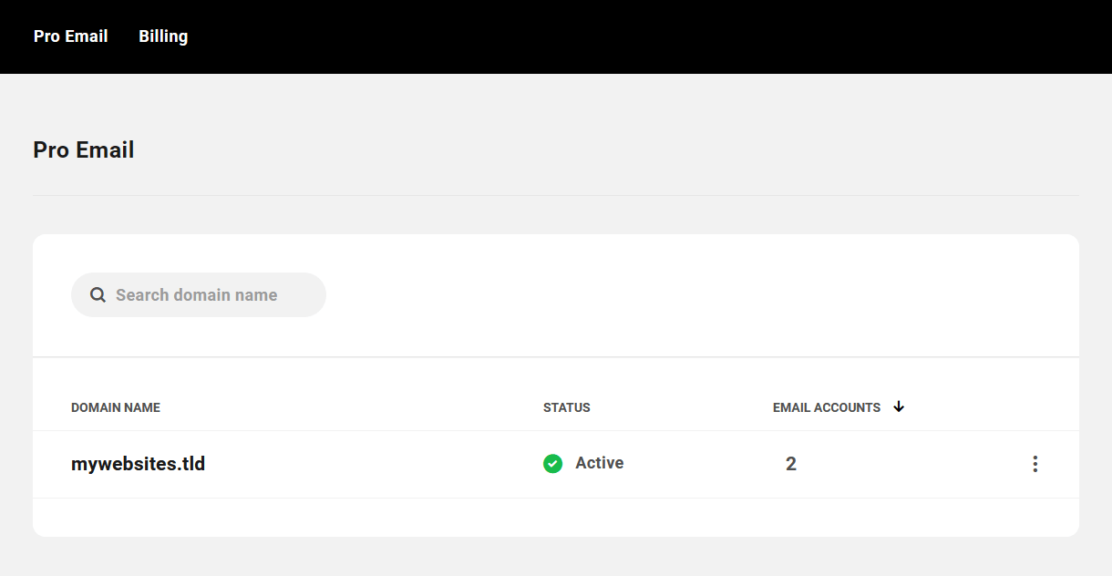 Client view of Pro Email area in the Hub