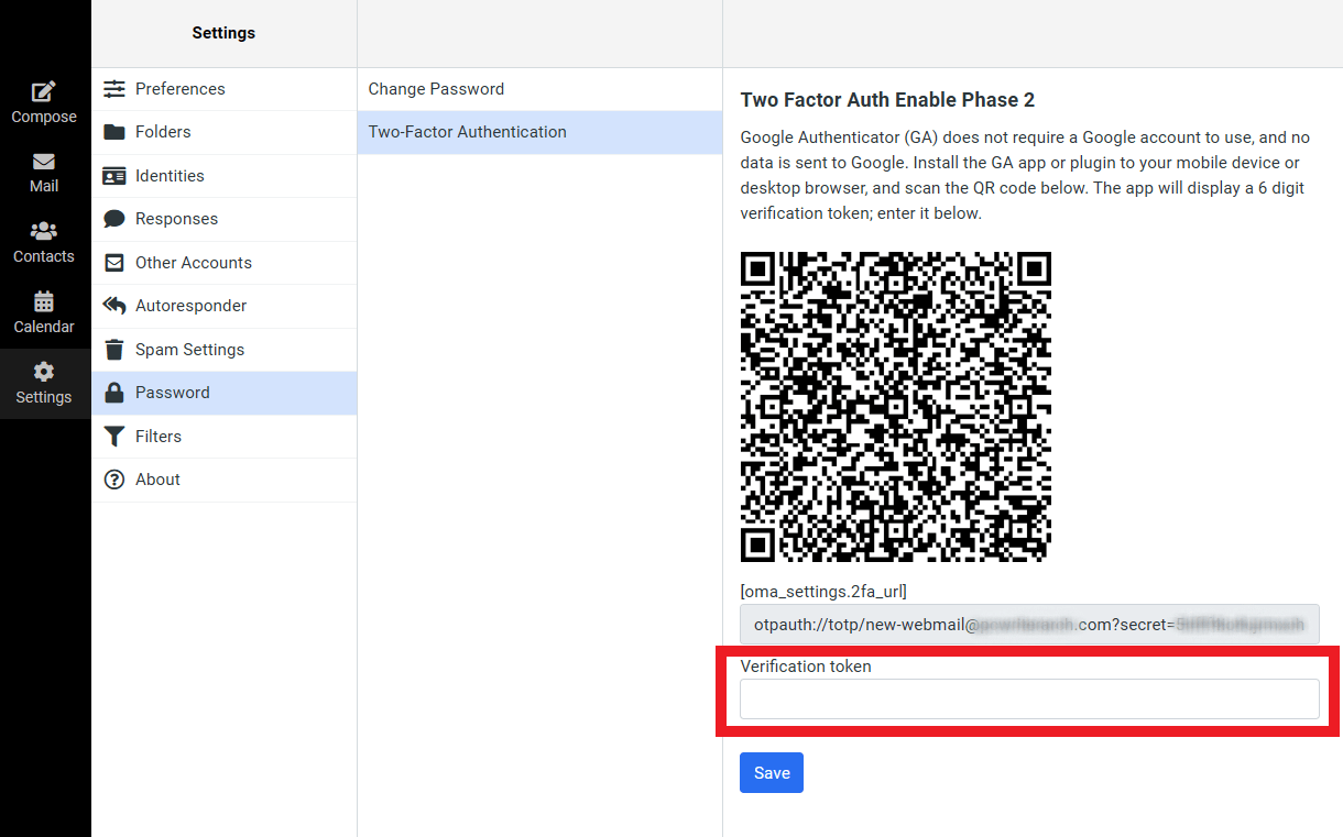 Verify two-factor authentication in a Pro Email account