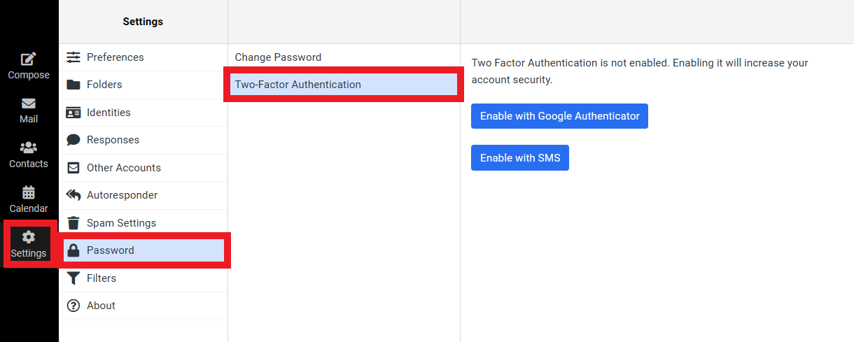 Enable two-factor authentication in a Pro Email account